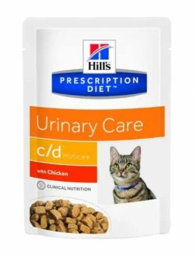 Hills Prescription Diet  Feline C/D Pouch Chicken 12x85g - struvit és kalcium-oxalát húgykövessé