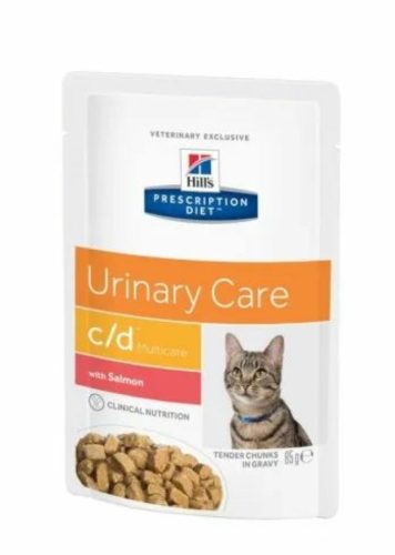 Hills Prescription Diet  Feline C/D Pouch Salmon 12x85g - struvit és kalcium-oxalát húgykövesség