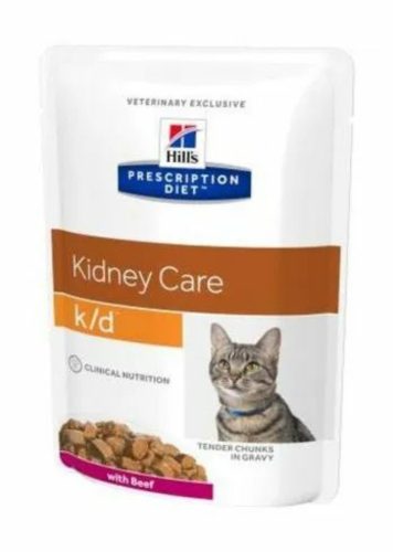 Hills Prescription Diet  Feline K/D Pouch Beef 12x85g - krónikus vese- és szívelégtelenség; urát