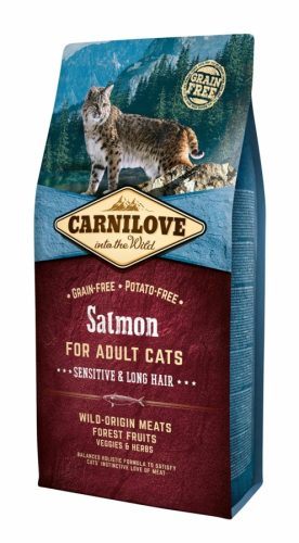 Carnilove Cat Adult Salmon Sensitive & Long Hair-  Lazac Hússal 6kg