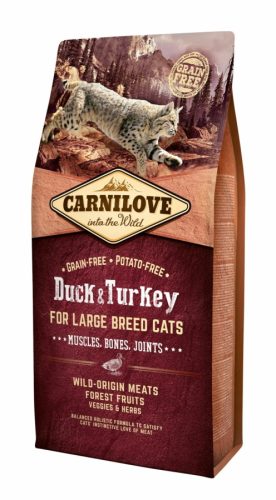 Carnilove Cat Duck & Turkey Large Breed – Muscles, Bones, Joints Kacsa és Pulyka Hússal 6kg