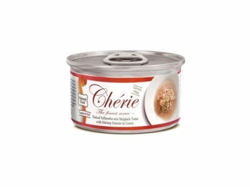 Chérie Pelyhes Sárgaúszójú Keverék Skipjack Tonhal Garnélarákkal Mártásban 80g
