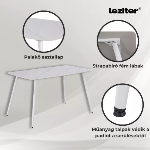 Bora 140 cm szögletes szinterezett kő étkezőasztal fehér