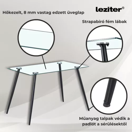 Lana 120 cm szögletes üveg étkezőasztal