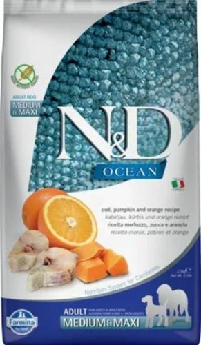 N&D Dog Ocean tőkehal, sütőtök&narancs adult medium/maxi 2,5kg