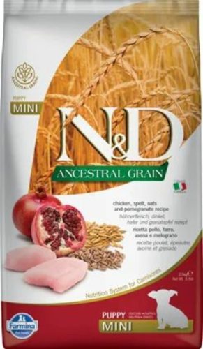N&D Dog Ancestral Grain csirke,tönköly,zab&gránátalma puppy mini 2,5kg