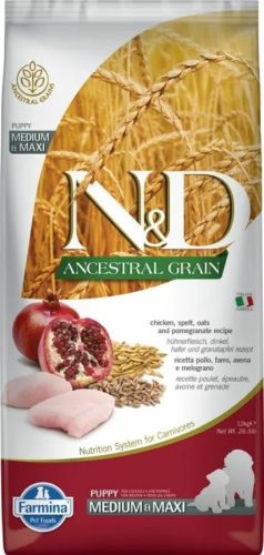 N&D Dog Ancestral Grain csirke,tönköly,zab&gránátalma Puppy Medium&maxi 12kg