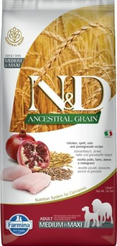 N&D Dog Ancestral Grain csirke, tönköly, zab&gránátalma adult medium&maxi 12kg