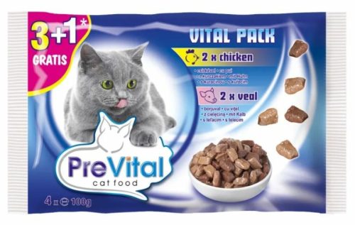 PreVital Alutasakos Macskaeledel 4x 100g ( 2db Csirke, 2db Borjú)