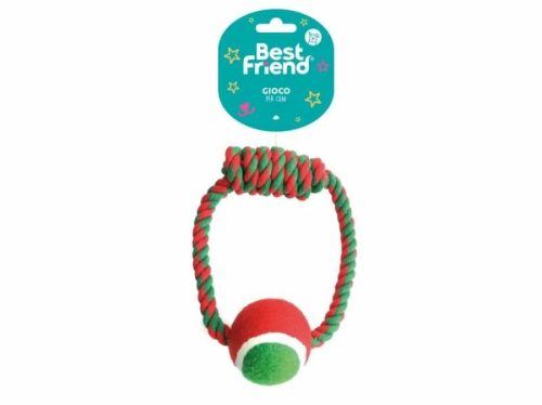 Karácsonyi rágókötél labdával, 20cm, 135g