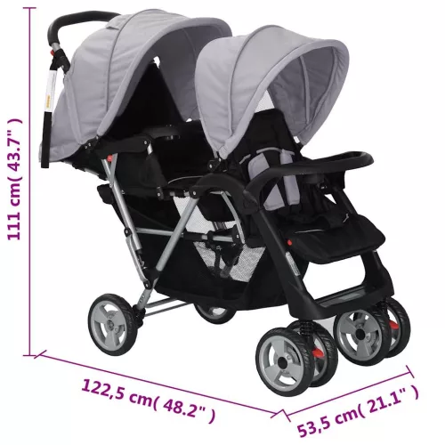 Acél szürke és fekete tandem babakocsi