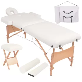   2 zónás fehér összecsukható 10 cm-es masszázsasztal és zsámoly