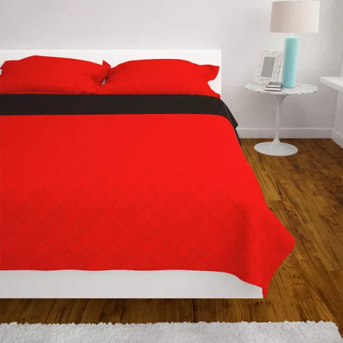 170x210 cm kétoldalas steppelt ágytakaró vörös és fekete