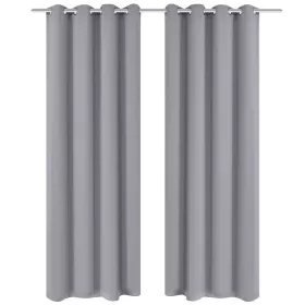   2 db szürke sötétítőfüggöny fém fűzőlyukakkal 135 x 175 cm