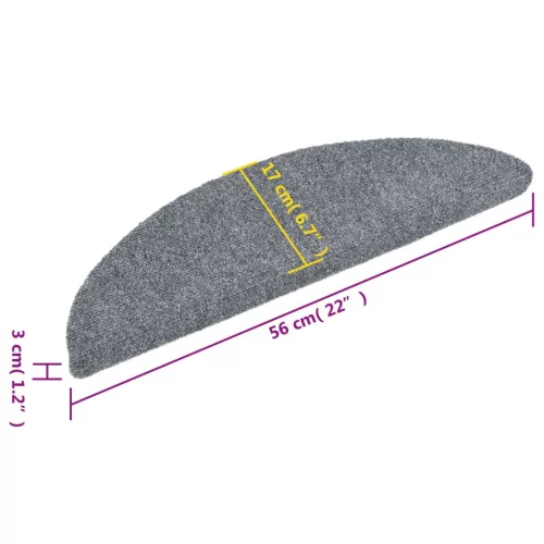15 db öntapadós lépcsőszőnyeg 56 x 17 x 3 cm világosszürke félkör alakú
