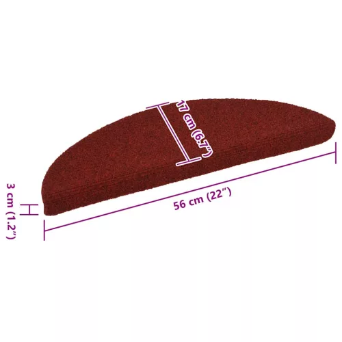 15 db öntapadós lépcsőszőnyeg 56 x 17 x 3 cm bordói félkör alakú