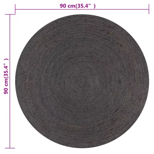 Sötétszürke kézzel font kör alakú jutaszőnyeg 90 cm