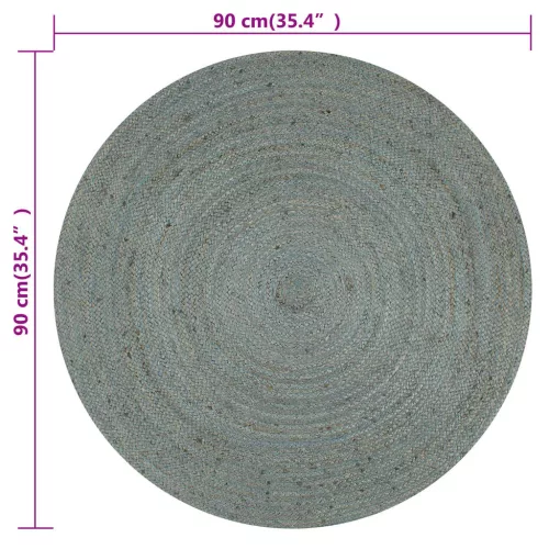 Olívazöld kézzel font kör alakú jutaszőnyeg 90 cm