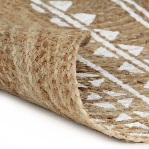Kézzel font jutaszőnyeg fehér mintával 120 cm