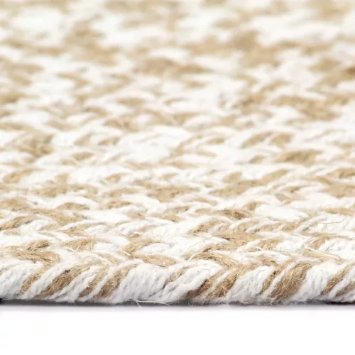 Fehér és természetes színű kézzel font jutaszőnyeg 90 cm