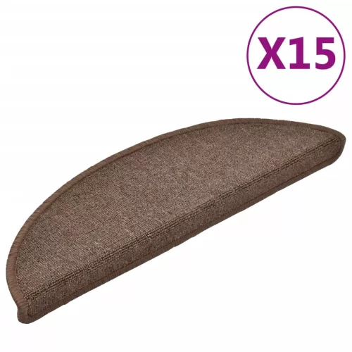 15 db lépcsőszőnyeg 56 x 17 x 3 cm kávébarna félkör alakú lépcsőszőnyeg
