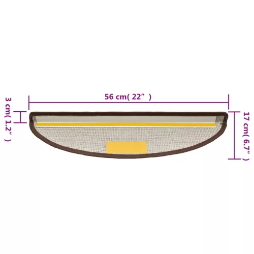 15 db lépcsőszőnyeg 56 x 17 x 3 cm kávébarna félkör alakú lépcsőszőnyeg