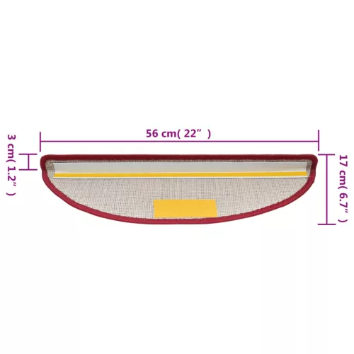 15 db lépcsőszőnyeg 56 x 17 x 3 cm piros félkör alakú