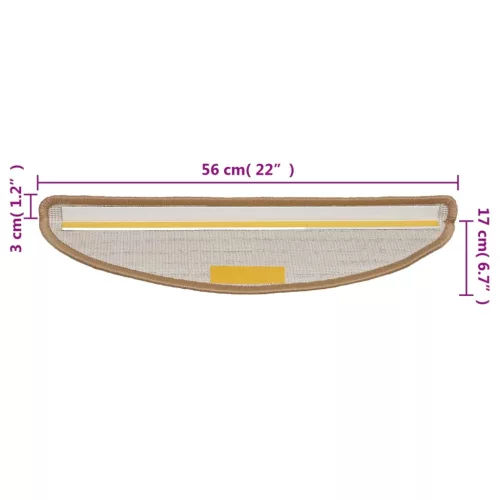 15 db bézs színű, félkör alakú lépcsőszőnyeg 56 x 17 x 3 cm