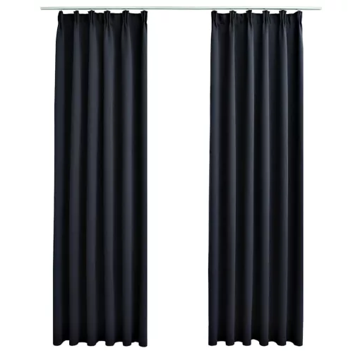 2 db antracitszürke sötétítőfüggöny kampókkal 140 x 175 cm