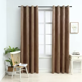   2 db bézs bársony sötétítőfüggöny gyűrűkkel 140 x 245 cm