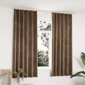   2 db bézs bársony sötétítőfüggöny kampókkal 140 x 175 cm