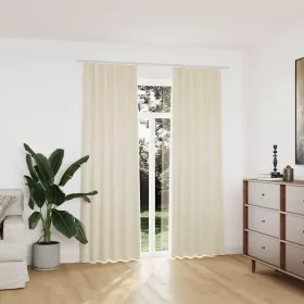   2 db krémszínű bársony sötétítőfüggöny kampókkal 140 x 225 cm