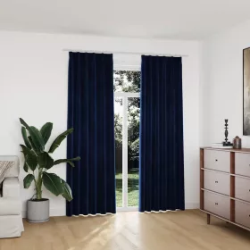   2 db sötétkék bársony sötétítőfüggöny kampókkal 140 x 225 cm
