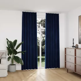   2 db sötétkék bársony sötétítőfüggöny kampókkal 140 x 245 cm