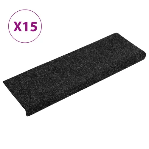 15 db öntapadós lépcsőszőnyeg, 65 x 21 x 4 cm, fekete, téglalap alakú széllel