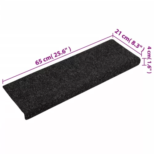 15 db öntapadós lépcsőszőnyeg, 65 x 21 x 4 cm, fekete, téglalap alakú széllel