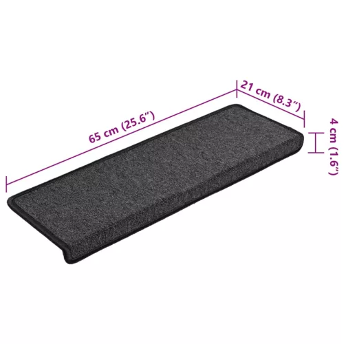 15 db lépcsőszőnyeg 65 x 21 x 4 cm antracit téglalap alakú széllel