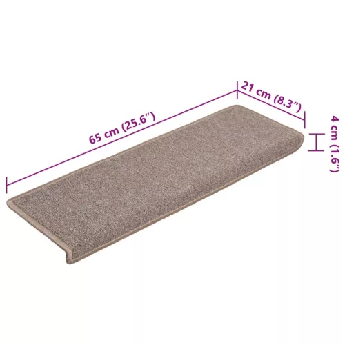 15 db világosbarna, téglalap alakú szélű lépcsőszőnyeg 65 x 21 x 4 cm