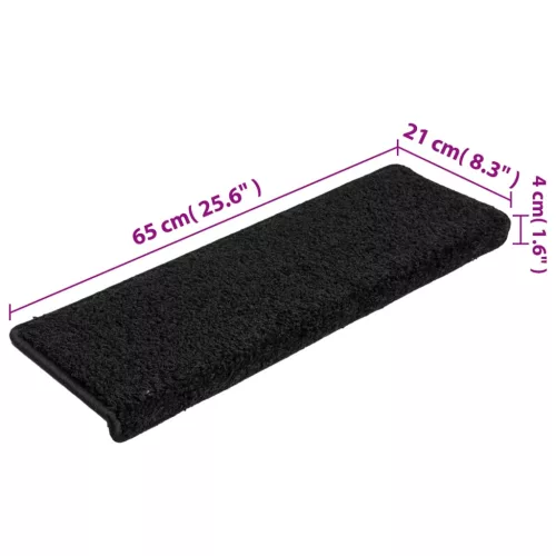 15 db fekete, téglalap alakú szélű lépcsőszőnyeg 65 x 21 x 4 cm