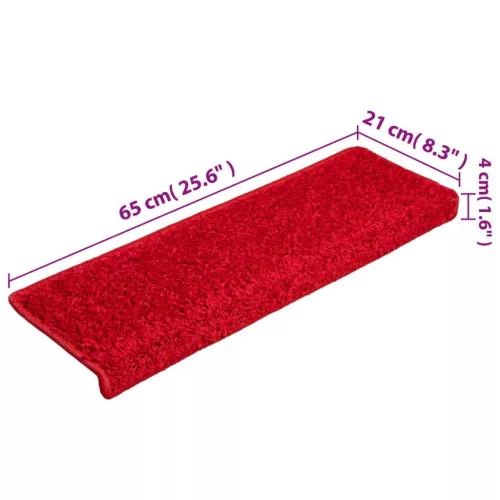 15 db piros, téglalap alakú szélű lépcsőszőnyeg 65 x 21 x 4 cm