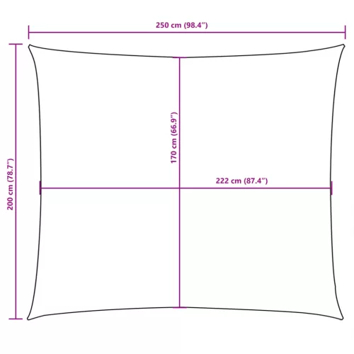 Antracitszürke téglalap alakú oxford-szövet napvitorla 2x2,5 m