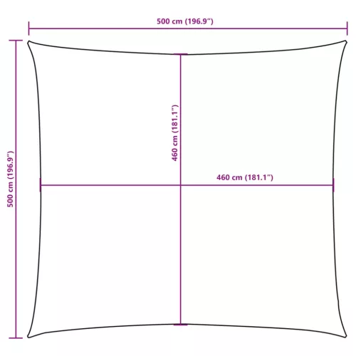Krémszínű négyzet alakú oxford-szövet napvitorla 5 x 5 m