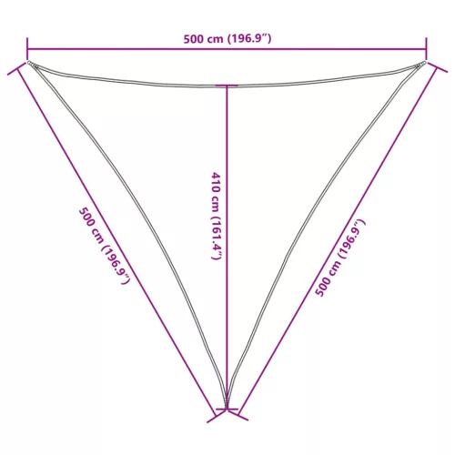 Fehér háromszögű oxford-szövet napvitorla 5 x 5 x 5 m