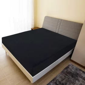 Fekete pamutdzsörzé gumis lepedő 140 x 200 cm
