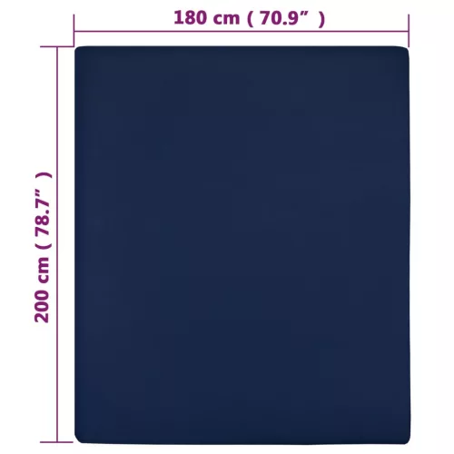 Tengerészkék pamutdzsörzé gumis lepedő 180x200 cm