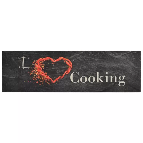 Fekete mosható cooking feliratos bársony konyhaszőnyeg 45x150cm
