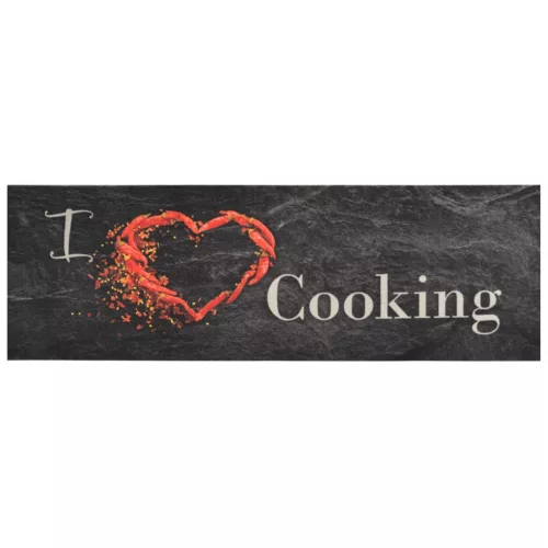 Fekete mosható cooking feliratos bársony konyhaszőnyeg 60x180cm