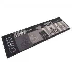   Fekete mosható coffee feliratos bársony konyhaszőnyeg 45x150 cm