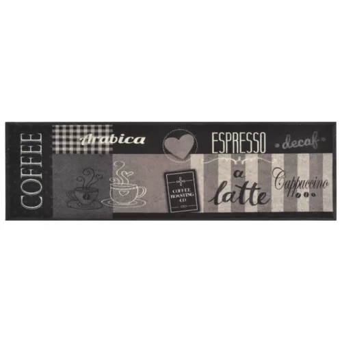 Fekete mosható coffee feliratos bársony konyhaszőnyeg 45x150 cm