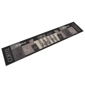   Fekete mosható coffee feliratos bársony konyhaszőnyeg 60x300 cm